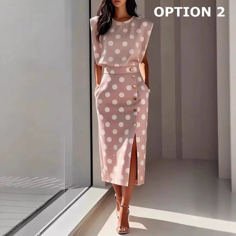 New Print Sleeveless O Neck Vest Slim Skirt Set CODE: KAR5190
