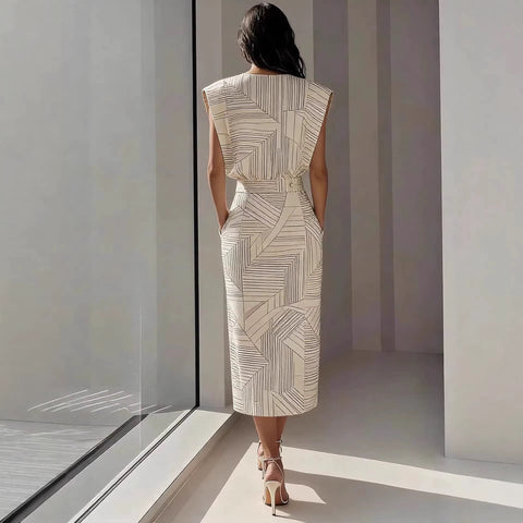 New Print Sleeveless O Neck Vest Slim Skirt Set CODE: KAR5190
