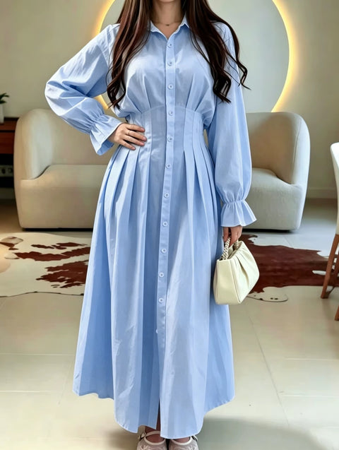 New Casual Pleated Long Sleeve Maxi Long Dress CODE: KAR5191