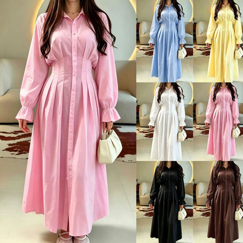 New Casual Pleated Long Sleeve Maxi Long Dress CODE: KAR5191