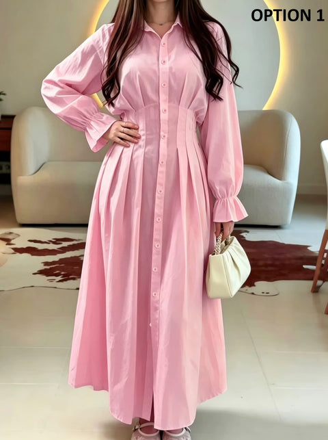 New Casual Pleated Long Sleeve Maxi Long Dress CODE: KAR5191