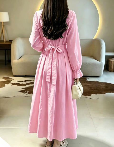 New Casual Pleated Long Sleeve Maxi Long Dress CODE: KAR5191