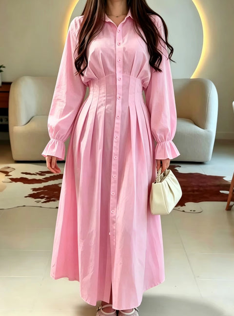 New Casual Pleated Long Sleeve Maxi Long Dress CODE: KAR5191