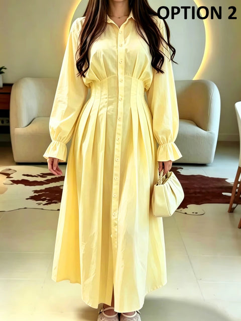 New Casual Pleated Long Sleeve Maxi Long Dress CODE: KAR5191