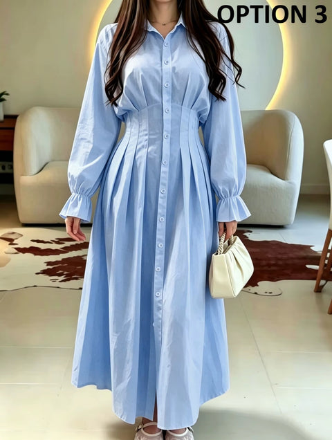 New Casual Pleated Long Sleeve Maxi Long Dress CODE: KAR5191