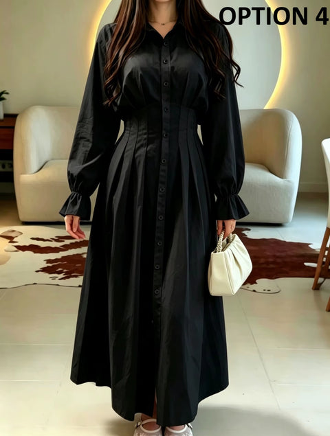 New Casual Pleated Long Sleeve Maxi Long Dress CODE: KAR5191