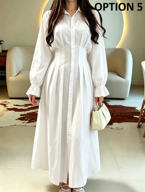 New Casual Pleated Long Sleeve Maxi Long Dress CODE: KAR5191