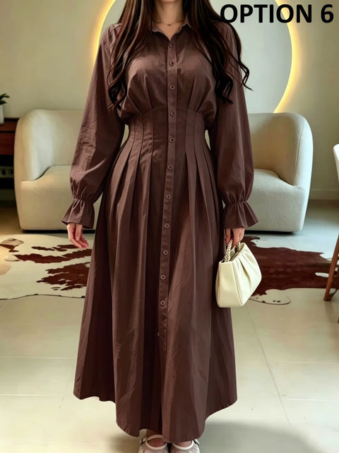 New Casual Pleated Long Sleeve Maxi Long Dress CODE: KAR5191
