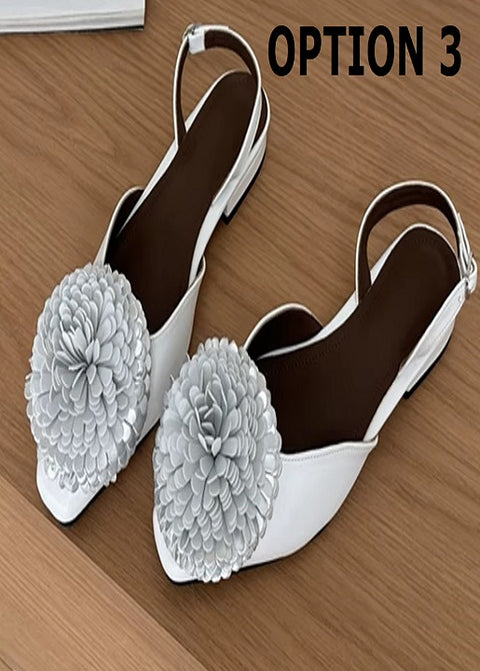 New Fashion Metallic 3D Floral Decor Slingback Buckle Strap Flat CODE: KAR5194