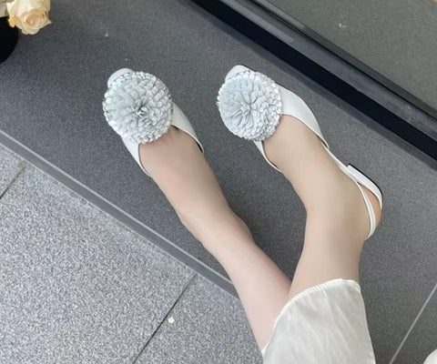 New Fashion Metallic 3D Floral Decor Slingback Buckle Strap Flat CODE: KAR5194