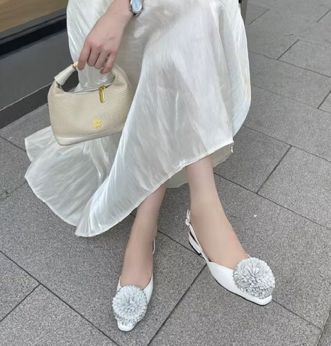 New Fashion Metallic 3D Floral Decor Slingback Buckle Strap Flat CODE: KAR5194