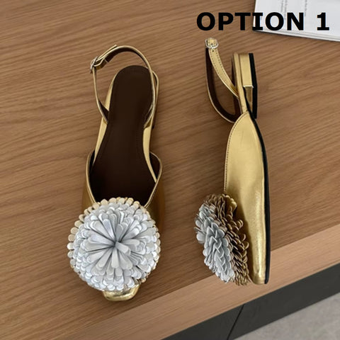 New Fashion Metallic 3D Floral Decor Slingback Buckle Strap Flat CODE: KAR5194