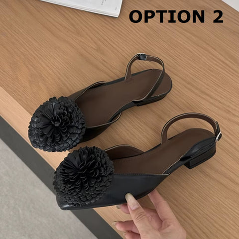 New Fashion Metallic 3D Floral Decor Slingback Buckle Strap Flat CODE: KAR5194