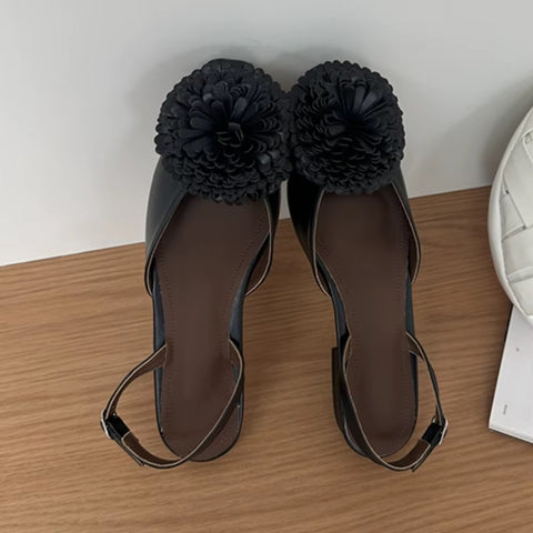 New Fashion Metallic 3D Floral Decor Slingback Buckle Strap Flat CODE: KAR5194