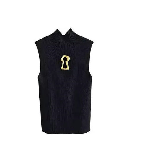 New Keyhole Metal Buckle Sleeveless Knitted Vest Top CODE: KAR5196