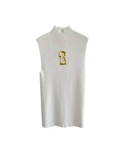 New Keyhole Metal Buckle Sleeveless Knitted Vest Top CODE: KAR5196