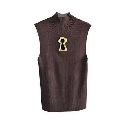 New Keyhole Metal Buckle Sleeveless Knitted Vest Top CODE: KAR5196