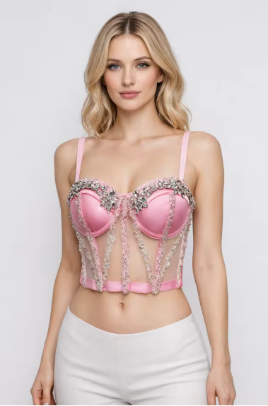 New Fashion Rhinestone Bustier Spaghetti Strap Corset CODE: KAR5200