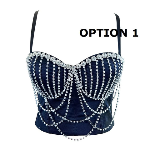 New Sexy Rhinestone Bustier - Tassels Corset Top CODE: KAR5203