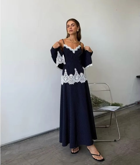 New Elegant Striped  Lace Patchwork 3-piece Set CODE: KAR5205