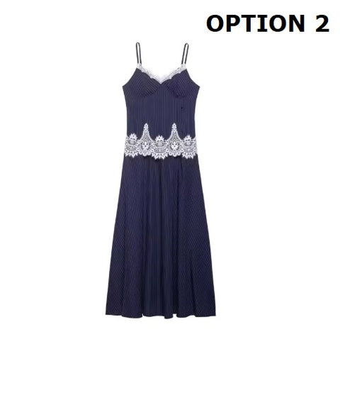 New Fashion Lace Patchwork Casual Striped Versatile Camisole Dress CODE: KAR52O5