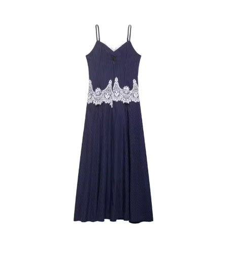 New Fashion Lace Patchwork Casual Striped Versatile Camisole Dress CODE: KAR52O5