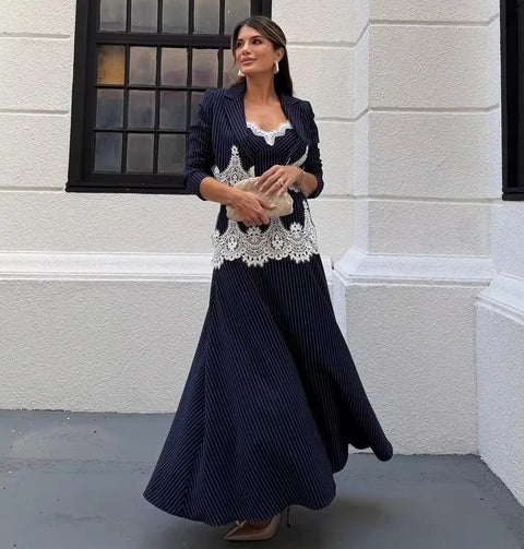 New Elegant Striped  Lace Patchwork 3-piece Set CODE: KAR5205