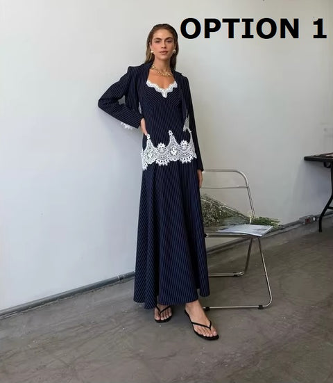 New Elegant Striped  Lace Patchwork 3-piece Set CODE: KAR5205