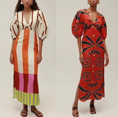 New V-neck Hollow Out High Waist Long Dress CODE: KAR5219