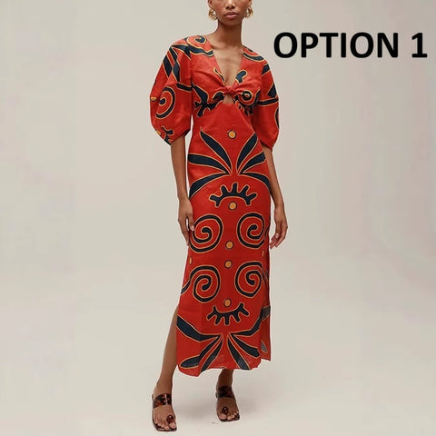 New V-neck Hollow Out High Waist Long Dress CODE: KAR5219