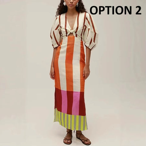 New V-neck Hollow Out High Waist Long Dress CODE: KAR5219