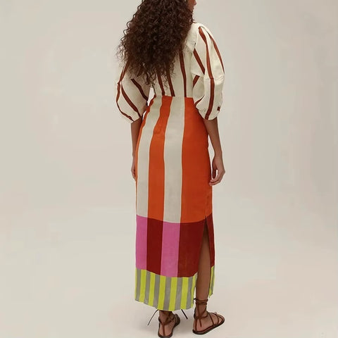 New V-neck Hollow Out High Waist Long Dress CODE: KAR5219