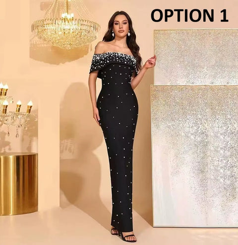 New One-Shoulder Beaded Backless Evening Long Dress CODE: KAR5223
