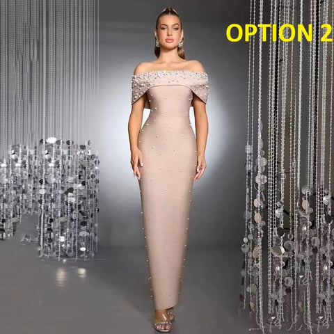 New One-Shoulder Beaded Backless Evening Long Dress CODE: KAR5223