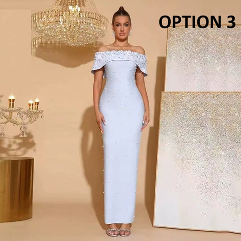New One-Shoulder Beaded Backless Evening Long Dress CODE: KAR5223