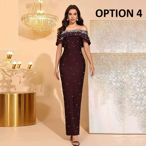 New One-Shoulder Beaded Backless Evening Long Dress CODE: KAR5223