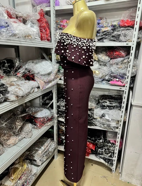 New One-Shoulder Beaded Backless Evening Long Dress CODE: KAR5223