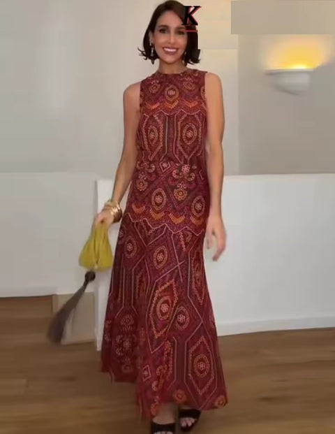 New Sexy Fashion Printed Sleeveless Casual 2 Piece Set CODE: KAR5225