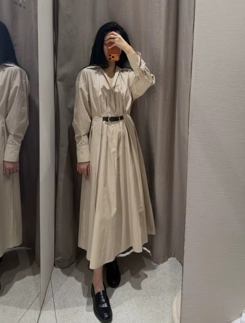 New Long Sleeved Lapel Belt Decoration mid Length Dress CODE: KAR5227