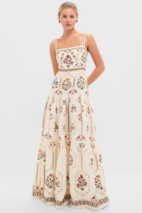 New Elegant Casual Sleeveless with Floral Print and A-line Skirt Dress CODE: KAR5230