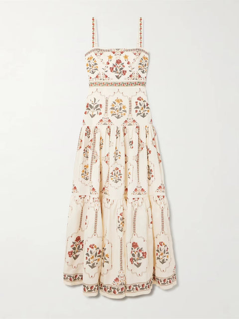 New Elegant Casual Sleeveless with Floral Print and A-line Skirt Dress CODE: KAR5230