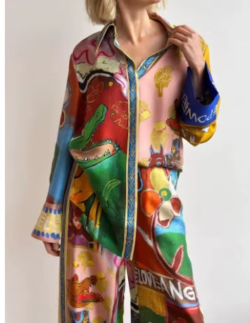 New Loose-fitting and Elegant Printed Shirt and Pants Set CODE: KAR5231