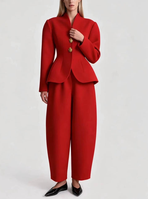 Elegant Tailored Suit Jacket And Pant Set CODE: KAR5234
