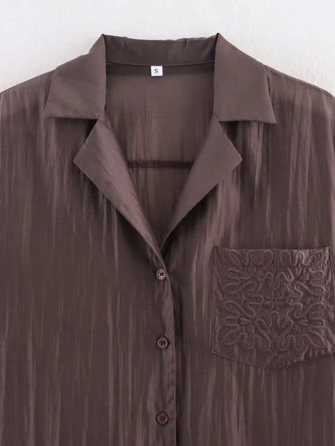 New Fashion Retro Chic Release Button Embroidered Shirt  CODE: KAR5241