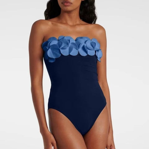 New Blocking Flower Decoration One-Piece Swimsuit CODE: KAR5248