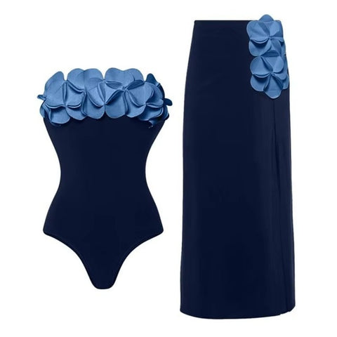 New Blocking Flower Decoration One-Piece Swimsuit CODE: KAR5248