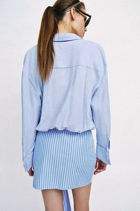 New Long Sleeve Striped Twist Knot Mini Dress CODE: KAR5256
