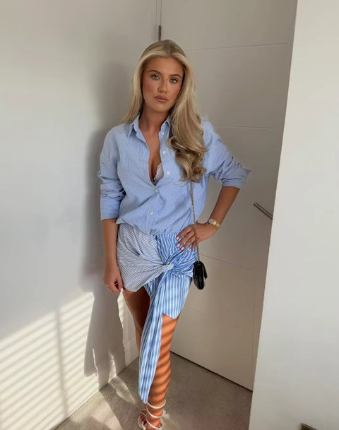 New Long Sleeve Striped Twist Knot Mini Dress CODE: KAR5256