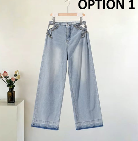 New Low Waist Wide Legs Hollow Out Fringed Jeans pant CODE: KAR5258