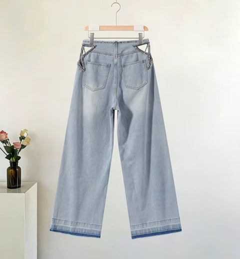 New Low Waist Wide Legs Hollow Out Fringed Jeans pant CODE: KAR5258